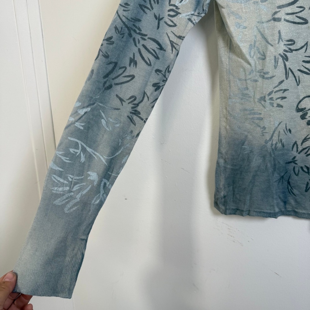 Marika Charles Silk Cashmere Top Women M Blue Ombre Floral Phly-Dye Long Sleeve - Picture 4 of 9